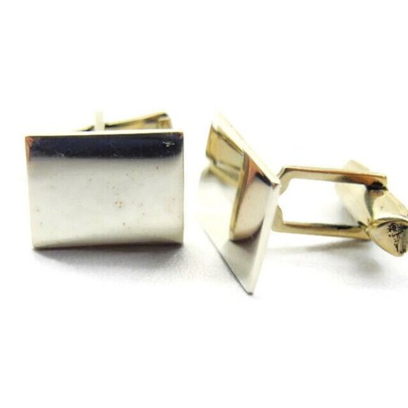 Classic Simple Elegant Rectangle Cufflinks Vintage Sterling Silver 925 Patina - Picture 2 of 9